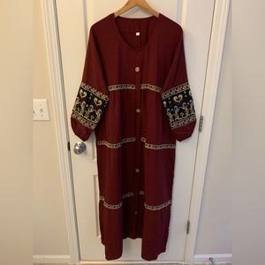 Maroon Embroidered Dress / Arab Traditional Abaya